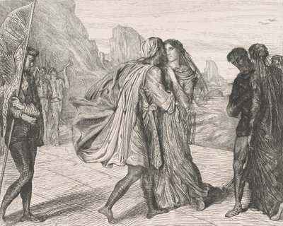O mio bel guerriero!: tavola 5 da Otello Atto 2, Scena 1, inciso 1844, ristampato 1900 da Théodore Chassériau