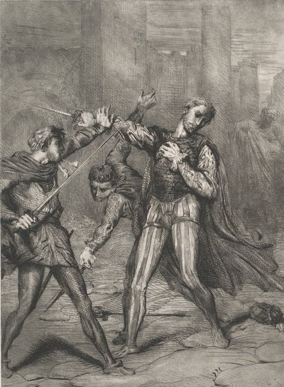 Villain, thou diest: tavola 10 da Otello Atto 5, Scena 1, inciso 1844, ristampato 1900 da Théodore Chassériau