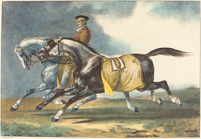 Due cavalli grigi pomellati che si esercitano da Théodore Gericault and Léon Cogniet