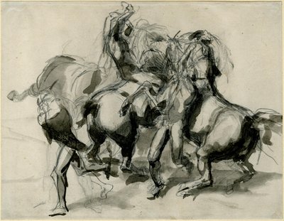 Attribuito a Théodore Géricault - Schizzo di una lotta con cavalli e uomini, 1913.0114.8 da Theodore Gericault
