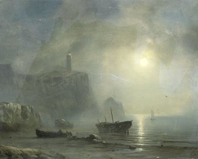 Veduta di una Costa Rocciosa al Chiaro di Luna da Théodore Gudin (attributed to)