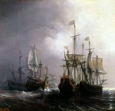 Cattura di tre navi commerciali olandesi da parte delle navi francesi Fidèle, Mutine e Jupiter, nel 1711 da Jean Antoine Theodore Gudin