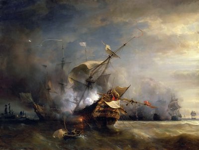 La battaglia navale vicino a Lizard Point, Cornovaglia il 21 ottobre 1707 da Jean Antoine Theodore Gudin