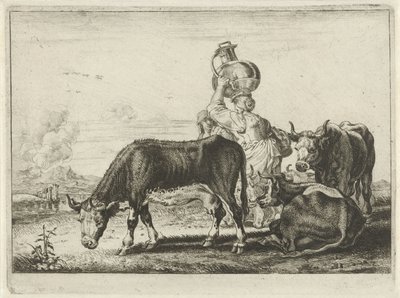Mucche e due lattaie da Théodorus van Kessel
