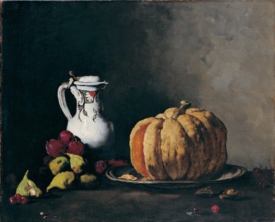Natura morta con zucca, prugne, ciliegie, fichi e brocca, ca 1860 da Théodule Augustin Ribot
