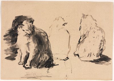 Gatti recto, Schizzo di Due Figure che si Abbracciano verso da Auguste Theodule Ribot