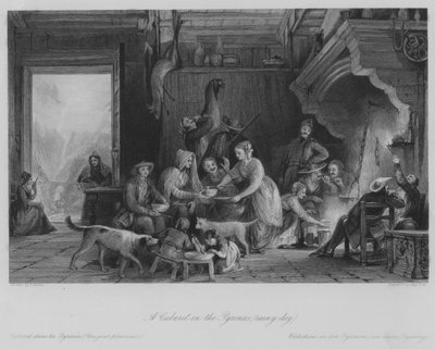 Un cabaret nei Pirenei (giorno di pioggia) (incisione) da Thomas (after) Allom