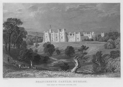 Castello di Brancepeth, Durham, la residenza di William Russel da Thomas (after) Allom
