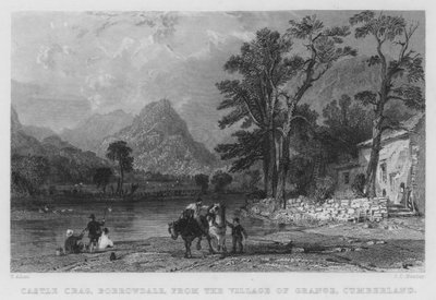 Castle Crag, Borrowdale, dal Villaggio di Grange, Cumberland da Thomas (after) Allom