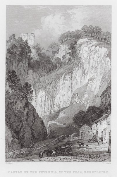 Castello dei Peveril, nel Peak, Derbyshire (incisione) da Thomas (after) Allom