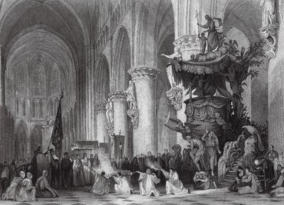 Cattedrale di St Gudule, con celebre pulpito scolpito, Bruxelles da Thomas (after) Allom