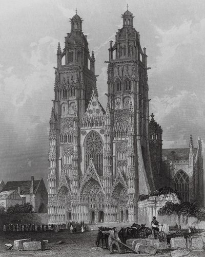 Esterno della Cattedrale di San Gatien, Tours (incisione) da Thomas (after) Allom