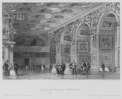 Galleria di Enrico II, Fontainebleau (incisione) da Thomas (after) Allom