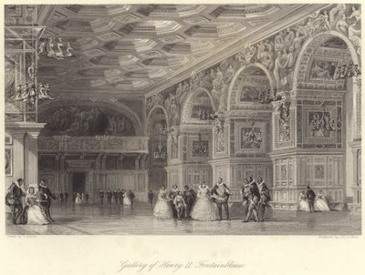 Galleria di Enrico II Fontainebleau da Thomas (after) Allom