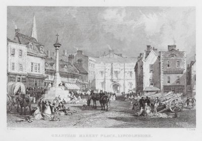 Grantham Market Place, Lincolnshire (incisione) da Thomas (after) Allom