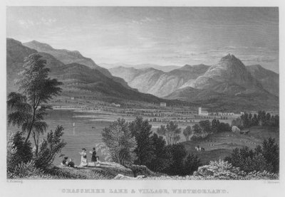 Lago e villaggio di Grassmere, Westmorland da Thomas (after) Allom