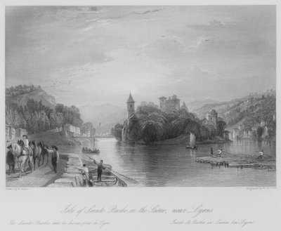 Isola di Sainte Barbe sulla Saona, vicino a Lione (incisione) da Thomas (after) Allom