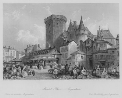 Piazza del Mercato, Angouleme da Thomas (after) Allom
