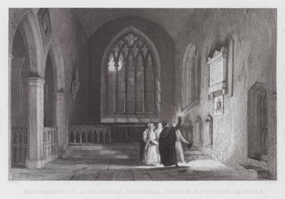 Monumento a Lord Byron, Chiesa di Hucknall, Nottinghamshire (incisione) da Thomas (after) Allom