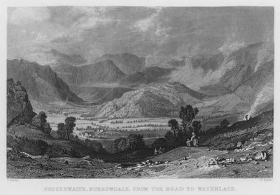 Rossthwaite, Borrowdale, dalla strada per Watenlath (incisione) da Thomas (after) Allom