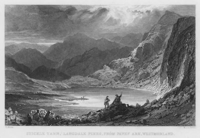 Stickle Tarn, Langdale Pikes, da Pavey Ark, Westmorland da Thomas (after) Allom