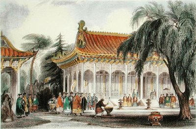 La Sala delle Udienze al Palazzo di Yuen-ming-Yuan, Pechino, c.1850 da Thomas (after) Allom