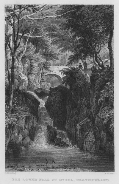 La cascata inferiore a Rydal, Westmorland da Thomas (after) Allom