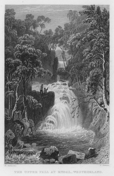 La Cascata Superiore a Rydal, Westmorland (incisione) da Thomas (after) Allom
