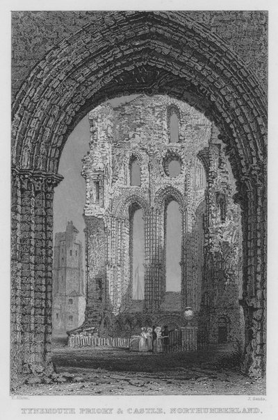 Priorato e Castello di Tynemouth, Northumberland da Thomas (after) Allom