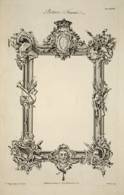 Progetto per una cornice, pub. 1761 (incisione) da Thomas (after) Chippendale