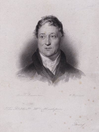 William Huskisson, politico e finanziere inglese, ucciso in un incidente ferroviario quando fu investito dalla locomotiva a vapore Rocket di Robert Stephenson da Thomas (after) Lawrence