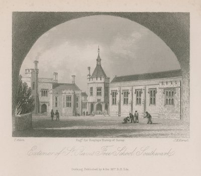 Esterno della scuola gratuita di St Olave da Thomas Allom