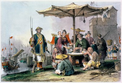 Venditori di riso alla stazione militare di Tong-Chang-Too, Cina, 1843 da Thomas Allom