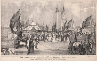 La cerimonia di apertura del London Bridge con il vecchio London Bridge sullo sfondo da Thomas Allom