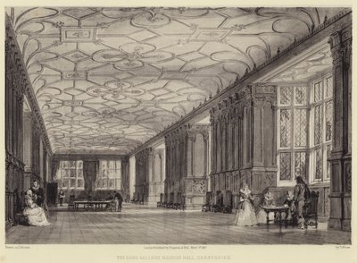 La lunga galleria, Haddon Hall, Derbyshire da Thomas Allom