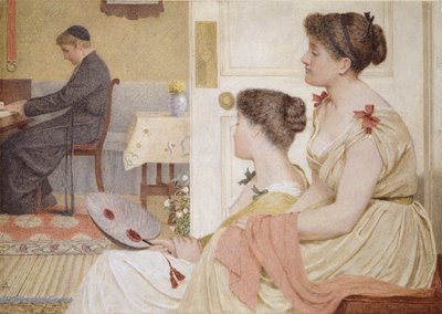 Scena in salotto con un giovane prete al pianoforte da Thomas Armstrong