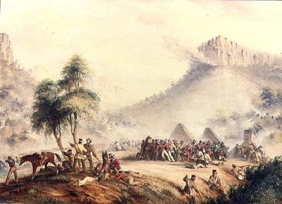 La pattuglia del Col. Yarborough attaccata a Waterkloof da Kaffir e ribelli ottentotti da Thomas Baines