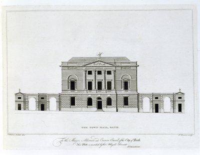 Il Municipio, Bath, inciso da T. Bonnor da Thomas Baldwin
