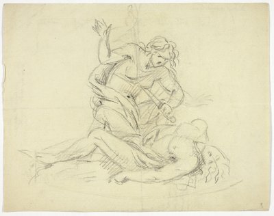 Piramus e Thisbe (recto); Tre figure maschili con pianta del mausoleo (verso) da Thomas Banks