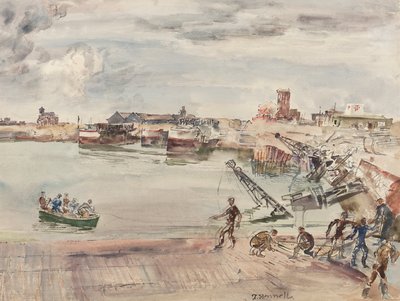 Docks ex entrepots (sic) del Porto di Calais Bacino Ovest, 1944 da Thomas Barclay Hennell