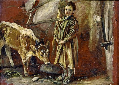 Ragazzo con un vitello legato da Thomas Barker