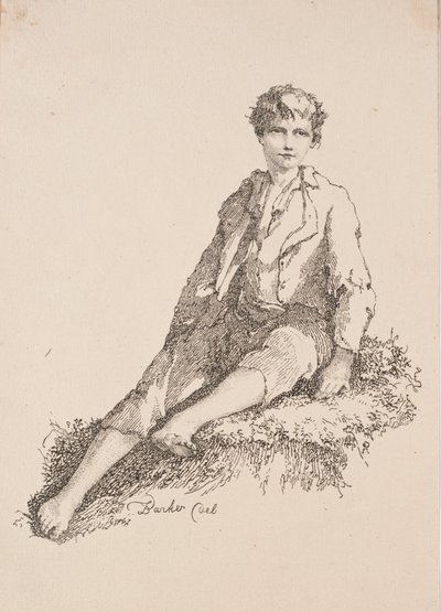 Esemplari di Poliautografia: Ragazzo seduto su una riva erbosa da Thomas Barker