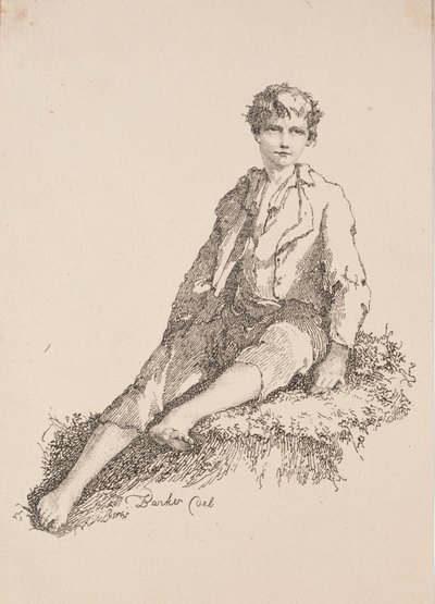 Specimens of Polyautography: Ragazzo seduto su una sponda erbosa da Thomas Barker