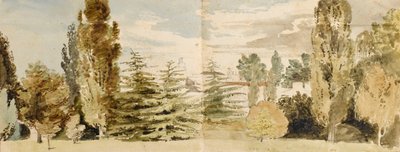 Veduta di Merton Place da ovest attraverso prati e il fiume da Thomas Baxter