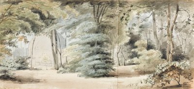 Parte dei giardini di Merton con un pergolato e alberi da Thomas Baxter