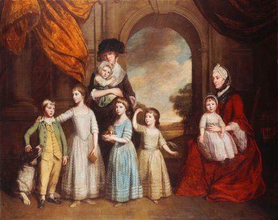 Ritratto di Gruppo dei Bambini Craven, a Figura Intera, Davanti a un Arco con un Paesaggio sullo Sfondo, 1776 da Thomas Beach