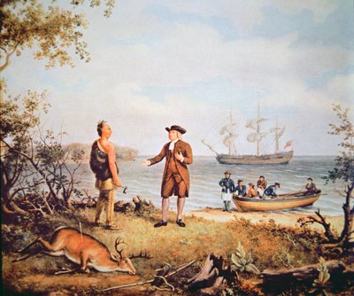William Penn arriva in America per la prima volta e incontra un nativo americano nel 1682 da Thomas Birch