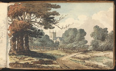 Album di studi di paesaggi e figure: Scena rurale con chiesa da Thomas Bradshaw