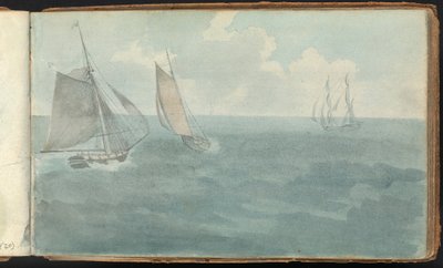 Album di studi di paesaggi e figure: Tre navi in mare da Thomas Bradshaw