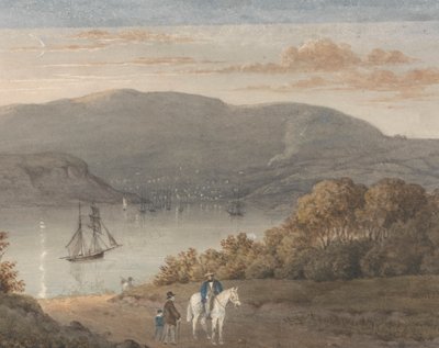 Port Louis da La Petite Montagne (Crepuscolo) con un cavaliere e figure in primo piano da Thomas Bradshaw